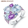 Abiding Luxury Trendy Style Natural Sky Blue Topaz Amethyst Rings Jewelry 925 Sterling Silver Wedding Engagement Rings