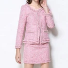 Fashion Elegant Tweed Blazer Jacket Suits Mini Skirt 2 Piece Set Women