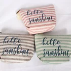 young girl custom logo stripe design cotton canvas cosmetic zipper pouch travel toiletry bag