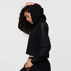 Newest style cropped mesh hoodies mesh panel hoodies customized rose gold tipped drawstings hoodies women