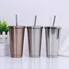 500ml Insulated Coffee Cup Double Wall Stainless Steel Travel Thermos Coffee Mug With Metal Lid and Straw