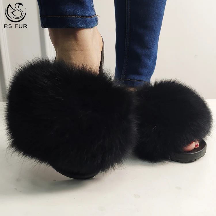 womens black fur slippers