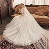 Appliques O-Neck Three Quarter Bridal Gown Sexy Backless Vestido De Novias Illusion Chiffon & Lace Court Train Wedding Dress