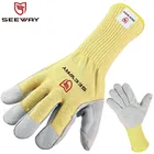 Logo Customization Leather Work Gloves Safety Seeway Aramid Cut Resistant Safety Leather Work Gloves Bulk Manufacturers