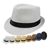 Paper Straw Fedora Hat Straw Jazz Hat Summer Sun Beach Straw Hat Logo Custom Printing on Ribbon for Promotion Market Team