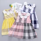 2019 Hot Sell Summer New Girls Doll Collar Big Plaid Sleeveless Dress Boutique Baby Girl Outfit