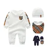 high quality cotton baby boy smock romper with hat and short sleeve