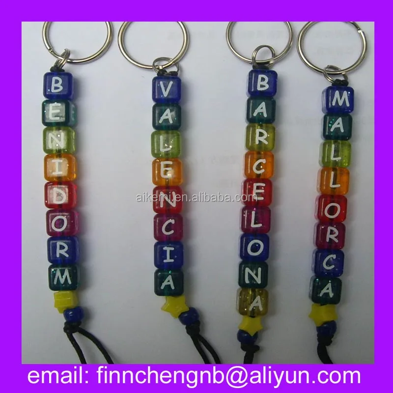 Plastic Alphabet Letter Beads Keychain,12mm Vertical Hole Plastic