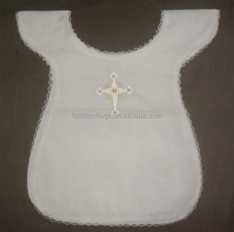 high quality embroidered white baby baptismal bib