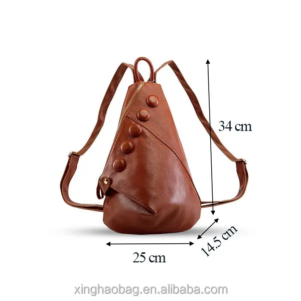 Genuine leather triangle shaped backpack for lady