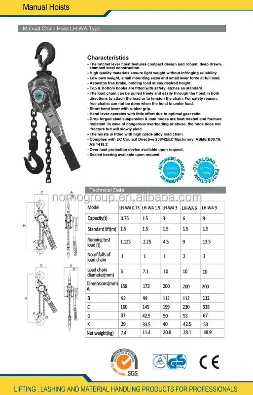 Gs & Tuv Approved 0.75t To 9t Manual Lever Hoist & Beebe Hoists Buy