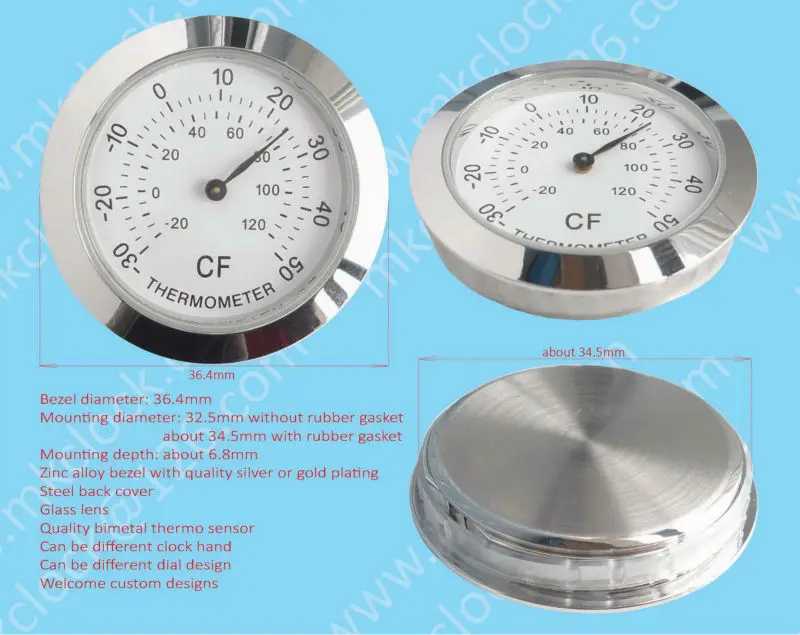 36.4mm metal casing bimetal thermometer insert thermometer fitup