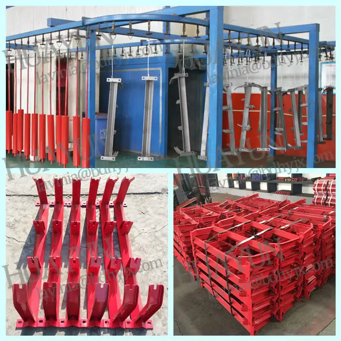 N- electrostatic spray painting and package for automatic welding metal q235 angle steel conveyor idler roller bracket frames.jpg