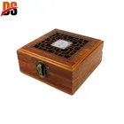 Square laser carved wooden jewelry box with lock