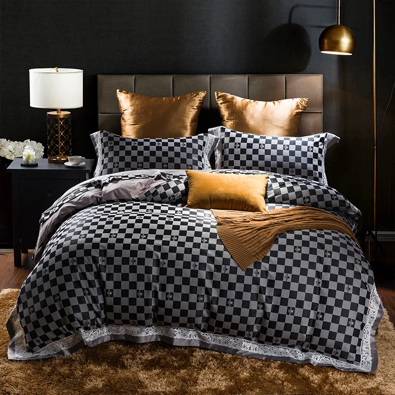 Waliicorners Tribute Silk Jacquard silver gray Luxury Royal Bedding set 4Pcs King Queen size bed sheet set Duvet cover pillow shams 24 WFG_1608