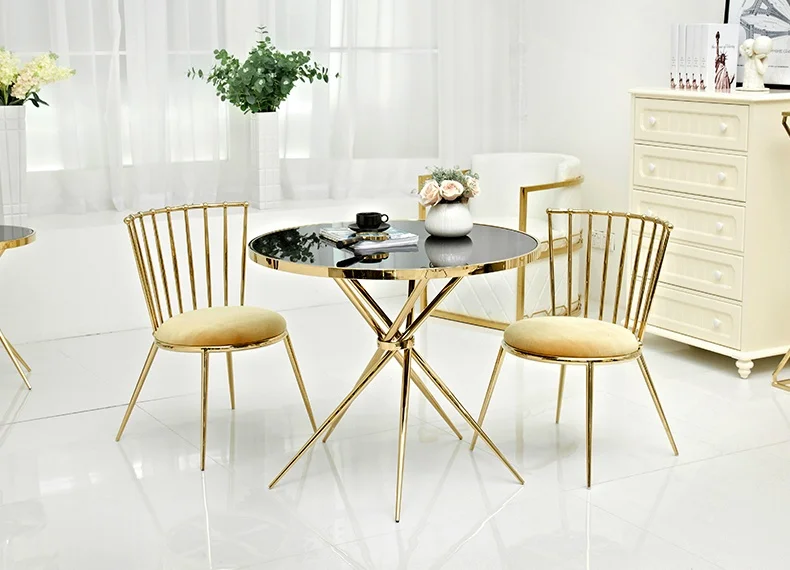 Modern gold glass top stainless steel round dining table