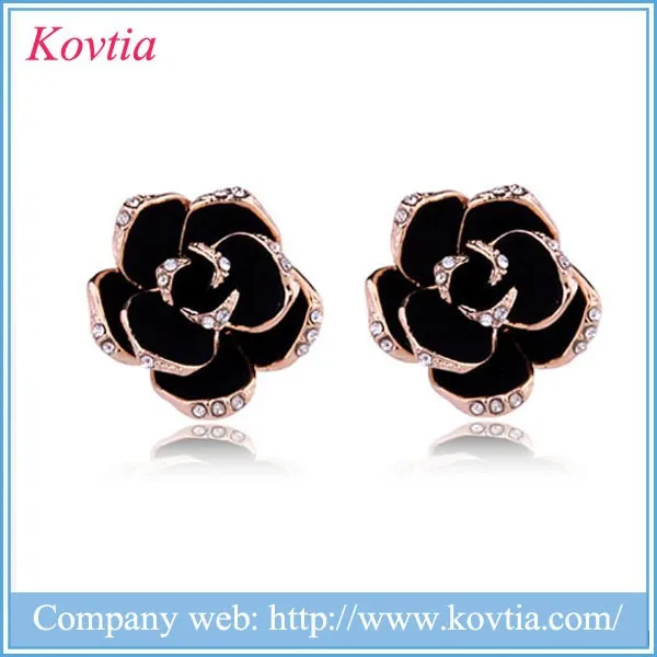 fashion female rose earrings popular crystal golden earrings top