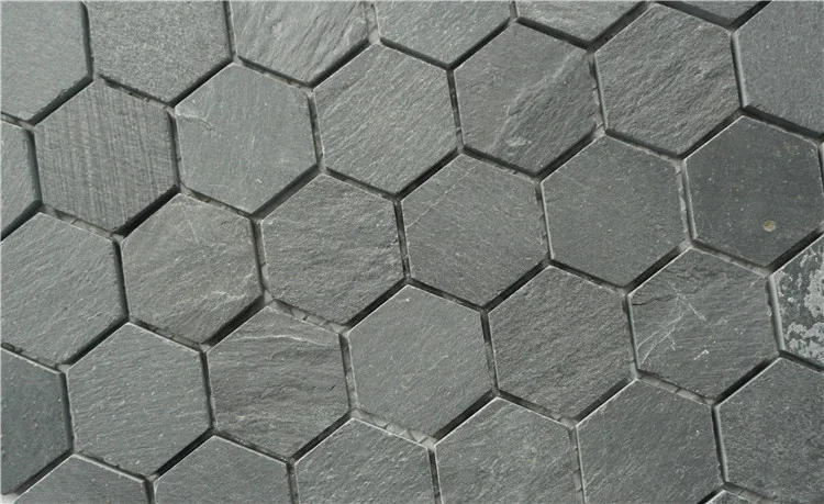 Honeycomb Hexagon Shaped Mosaic Marble Material Black Tiles Slate