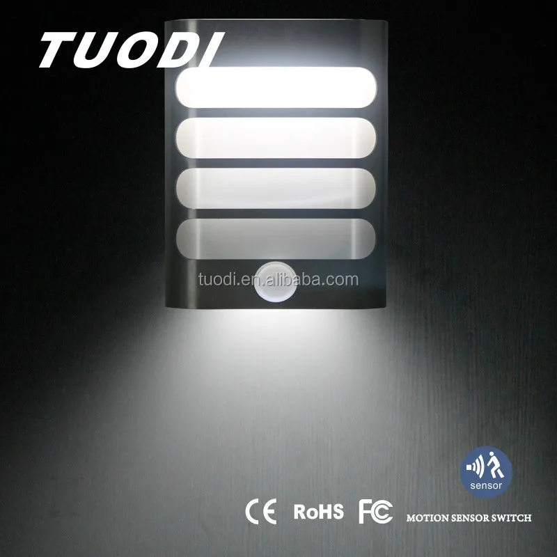 Sensor de luz LED, lujo de aluminio inalámbrico stick anywhere batería powered sensor de movimiento activado luces LED, pared sconc