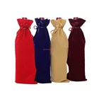 Factory directly wholesale custom drawstring large velvet pouch for wine bottle