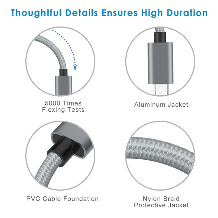 Hot Sale Custom Braided USB Cable Premium QC3.0 2.4A Fast Charger Sync Data USB C Cable For Android Micro USB Cable - ANKUX.COM