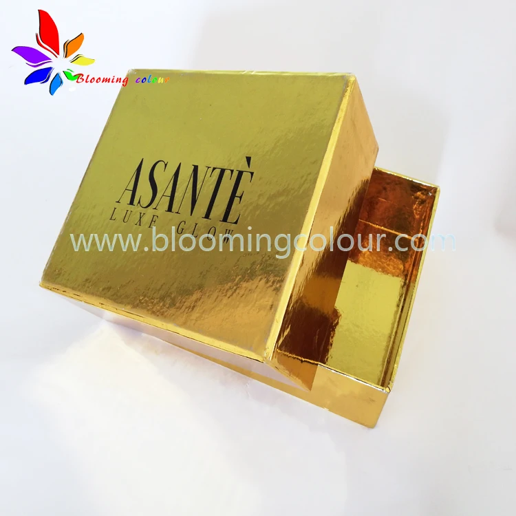 luxury custom logo shiny gold gift box cosmetic packaging