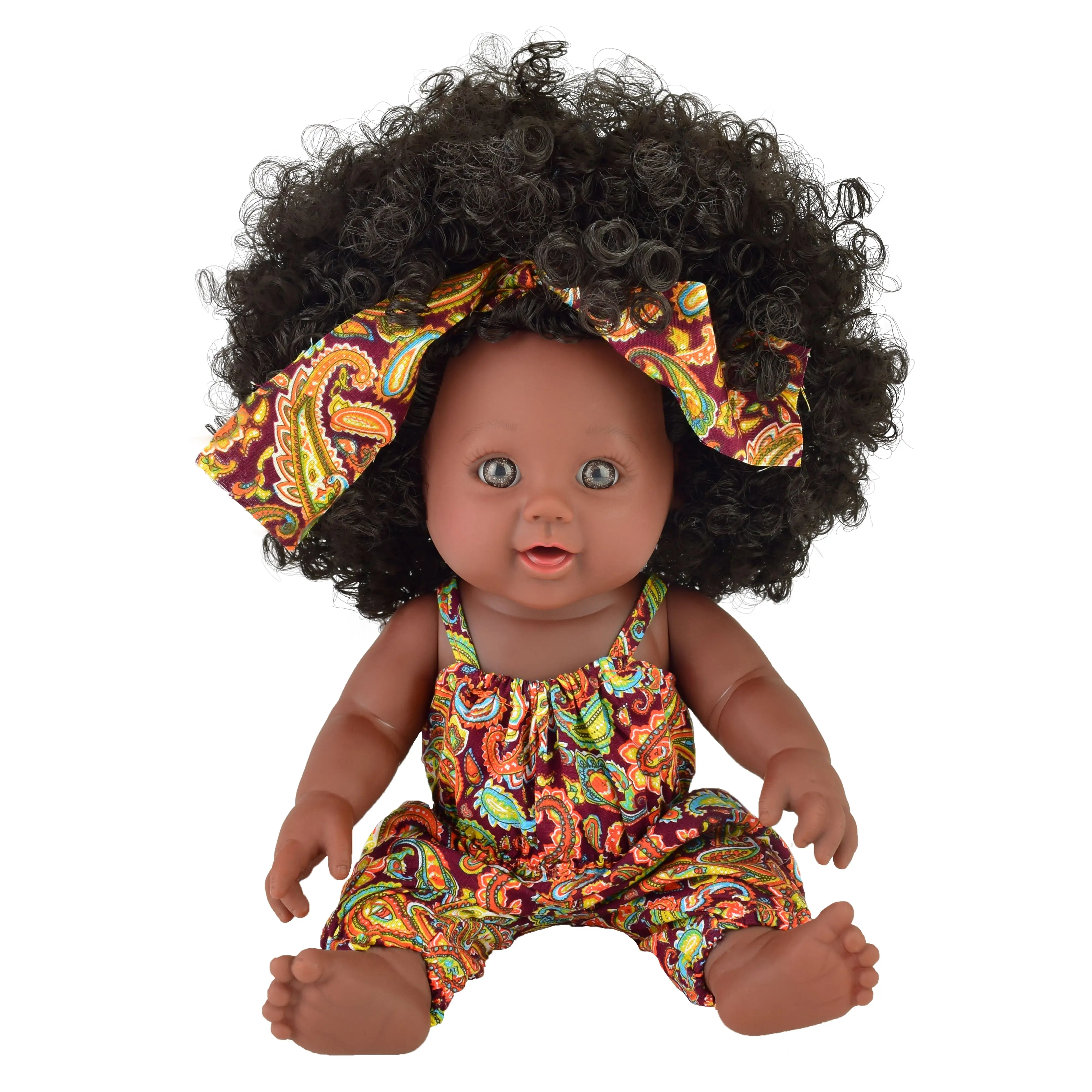 black baby doll with curly hair