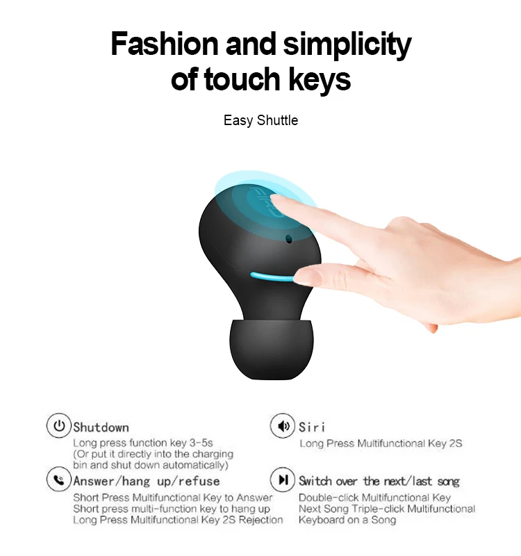 FIRO A2 Touch Control I7s 5.0+EDR TWS Headphone Earbuds Twins True Wireless Stereo Earphone - ANKUX.COM