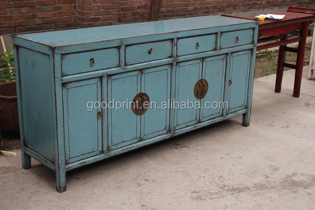 14062607 Painted Console in Blue / Chinese-style Cupboard Console Sideboard