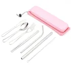 Stainless Steel Flatware set Knife Fork Spoon Straws Travel Camping Spork Cutlery Set With Case