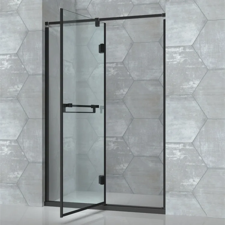 Black Steel Frame Hinge Glass Shower Door D81 B