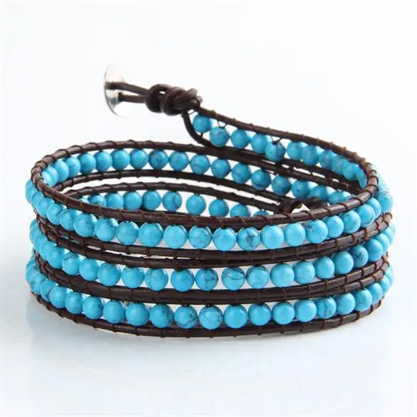 Fashion Leather Wrap Bracelet Wholesale,Turquoise Beads Natural Stones Bracelet,2016 New ...