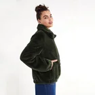 2019 Long Sleeve Clothes Women Green Street Style 100% Polyester Fake Fur Coat with Pockets