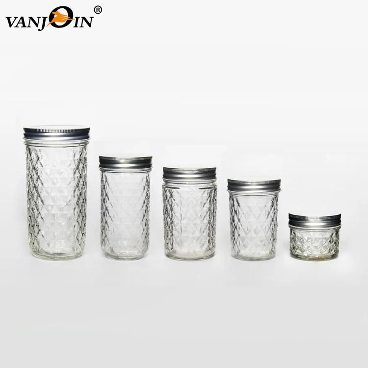 8 oz 12 oz wide mouth size quilted crystal glass ball mason jar