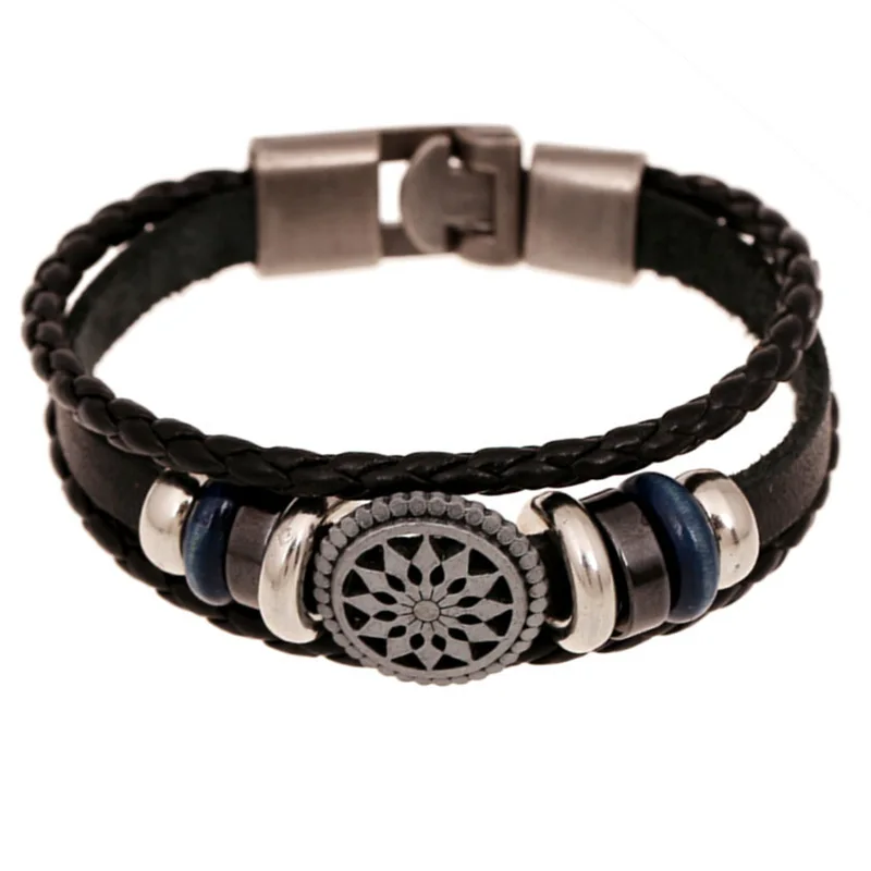 Handmade Jewelry Men Genuine Leather Bracelet Vintage Braided Charm Bracelets Bangles Korean Male Accessories 2015 Summer Style
