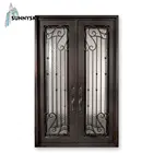 New entry modern operable double glass window wrought iron door design for home