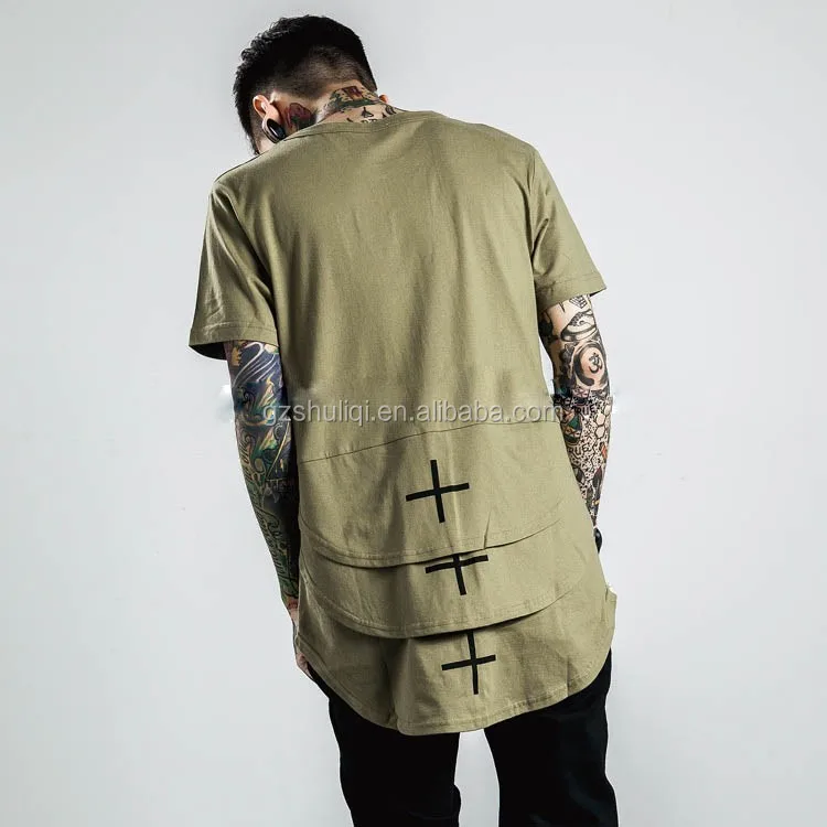 sleeve hoodie hip hop t shirt extended longline streetwear mens