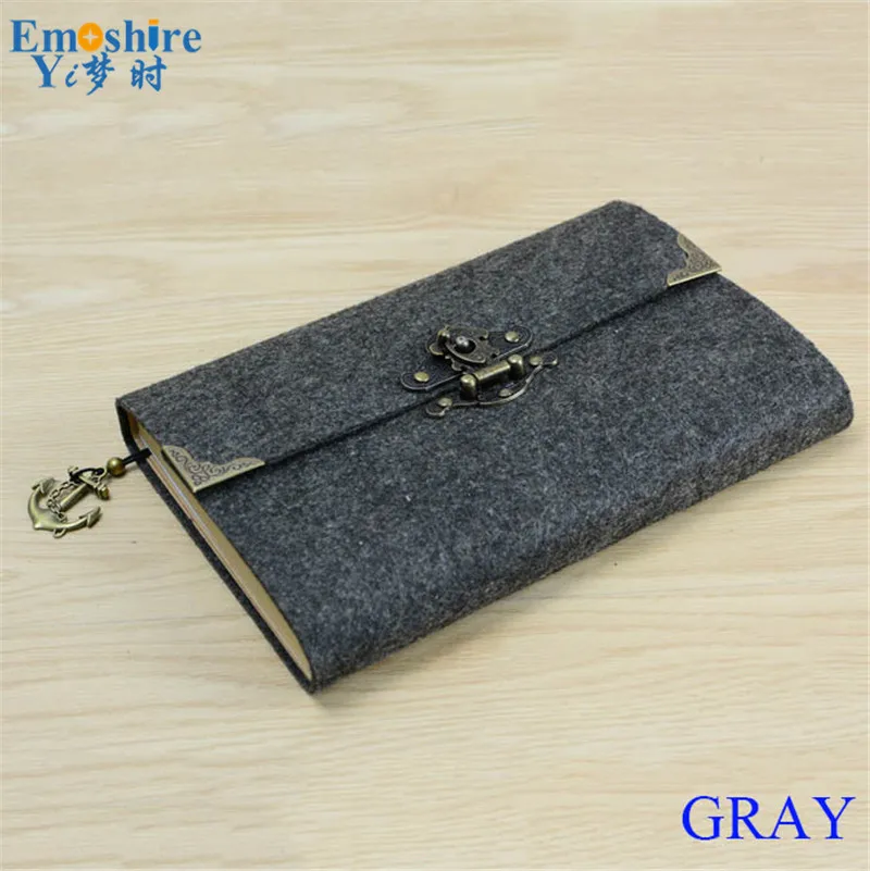 Emoshire Vintage felt creative handbook booklet password notebook notepad with lock diary kraft paper sketching book (8)
