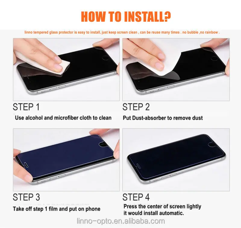 7 9H hardness Installation instructions_linno tempered glass screen protector film_