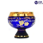 China factory wholesale ripening bowl peacock blue colour glass fruit bowl with gold plated 0895W