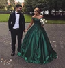 Elegant Beaded Lace Satin Off Shoulder Ball Gowns Emerald Green Evening Dress