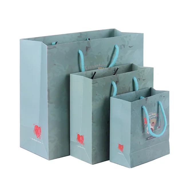 shenzhen gift packing kraft paper bag with ribbon handle
