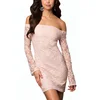 Long Sleeves Off The Shoulder Pink Mini Lace Party Dresses For Sexy Girls