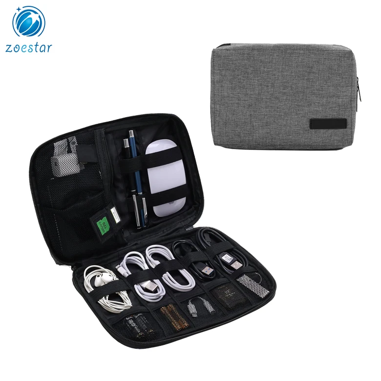 Organizer Small Travel Cable Organizer Bag for Hard Drives, Cables, Charger, USB, SD Card, Grey