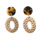 Juhu Wholesale Seaside Holiday Za Style jewelry Round leopard Acetate Lafite Rattan weaving Hollow Hoop Earrings