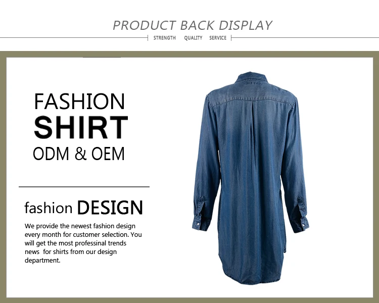 Hot selling soft solid color long sleeve stone washed casual denim shirt dress