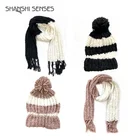 Women Lady Fashion Winter Warm Knitted winter hats and scarf Set Skullcaps Valentine's Gift, hats and scarves