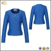 Ecoach high quality Slant zipper design and two side pockets Women's Faux Leather Collar Moto Biker Short Coat Jacket
