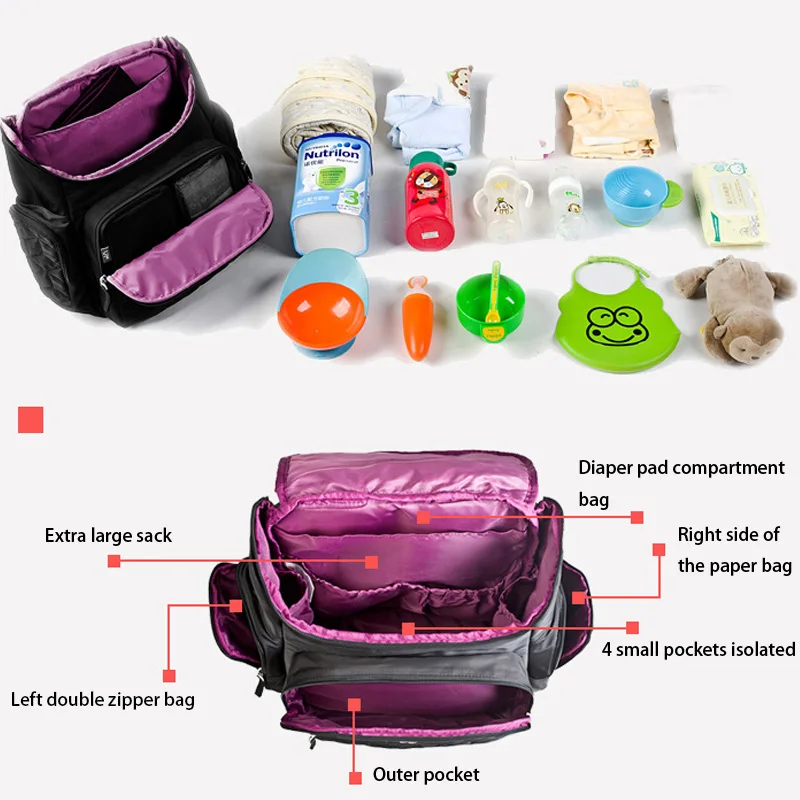 Baby Diaper Bags Anti Theft Multifunction Nappy Pad Mummy Travel Baby Care Milk Bottle Insulation Bag Portable Backpack BB6013 (4)