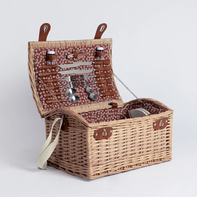 factory woven rattan wicker willow picnic basket with lid
